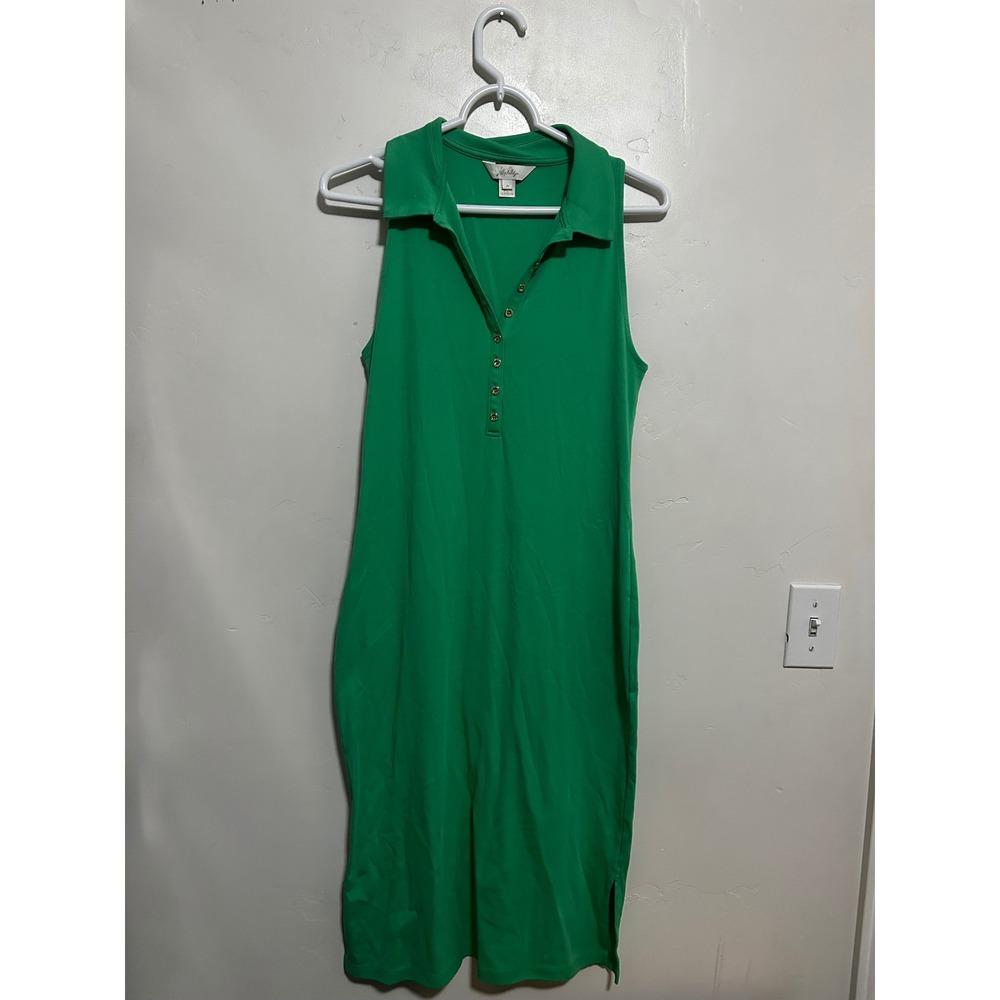 Lilly Pulitzer Green Sleeveless Polo Midi Dress Gold Logo Buttons Size M
